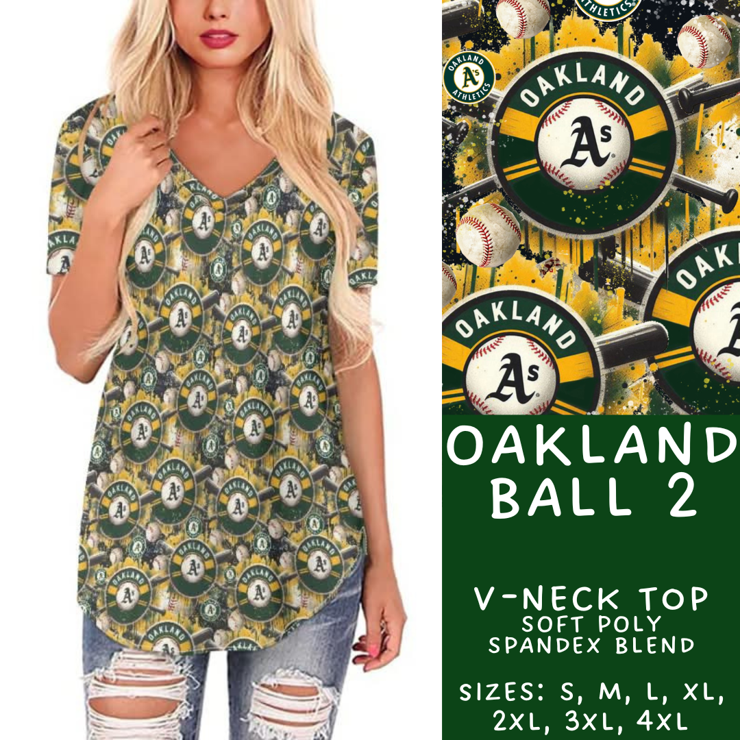 Batch #498 - Strike Out 3 - Closes 3/2 - ETA early May - Oakland Ball 2 V-Neck Tee - Alonna's Legging Land