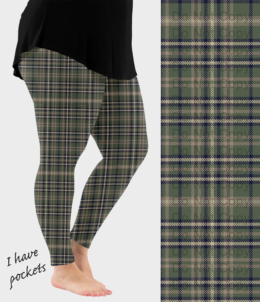 RTS - Olive Plaid Leggings w/ Pockets - Alonna's Legging Land