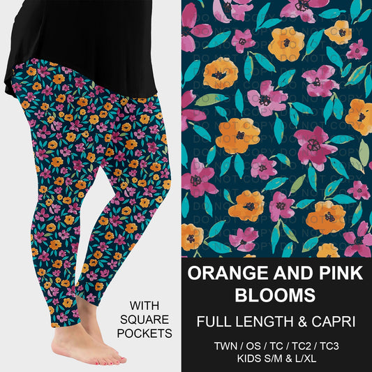 B294 - Preorder Orange and Pink Blooms Leggings w/ Pockets (Closes 6/07. ETA: early Aug.)