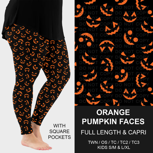 B295 - Preorder Orange Pumpkin Faces Leggings w/ Pockets (Closes 6/14. ETA: late Aug.)