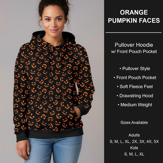 B295 - Preorder Orange Pumpkin Faces Pullover Hoodie (Closes 6/14. ETA late Aug.)