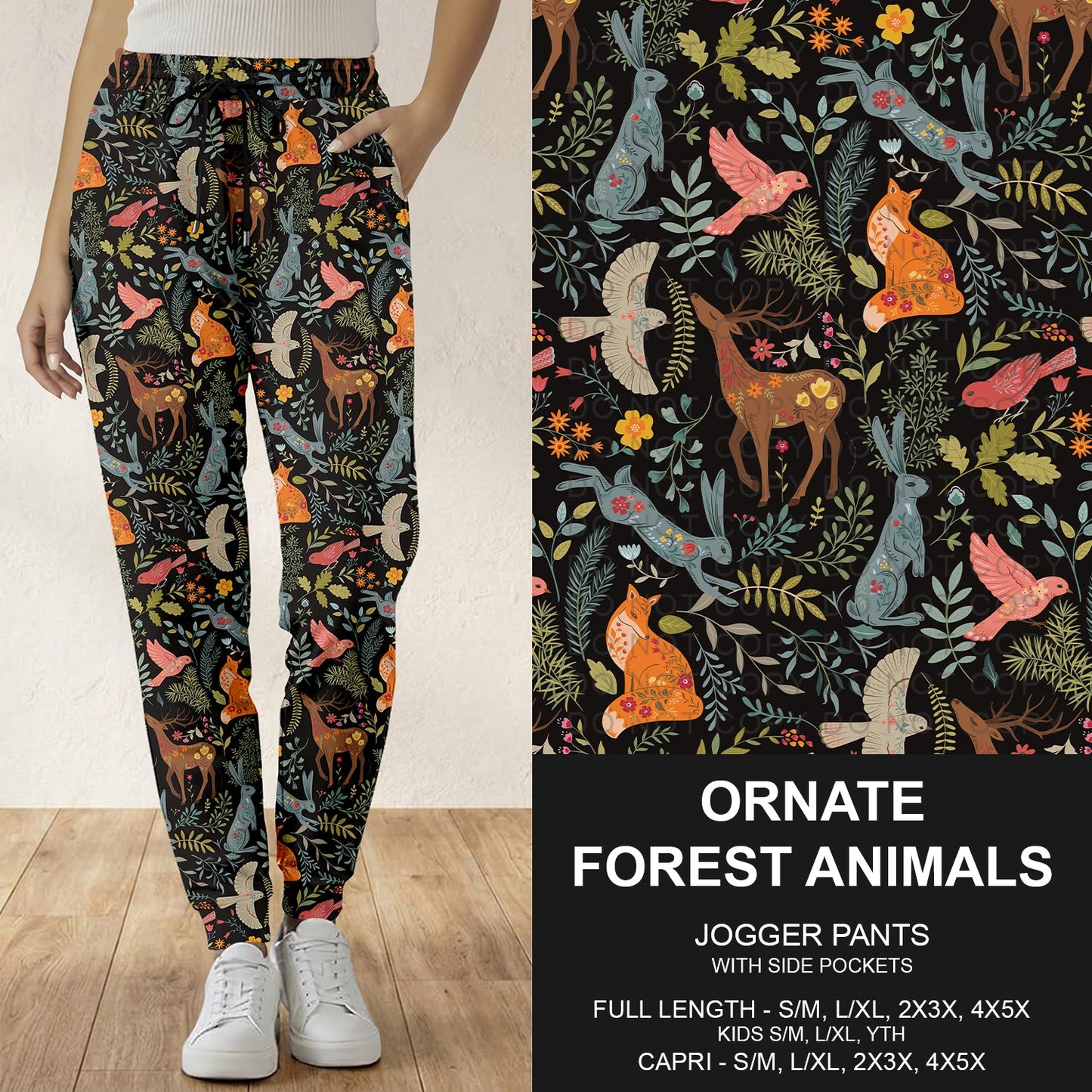 B296 - Preorder Ornate Forest Animals Joggers (Closes 6/21. ETA: late Aug.)