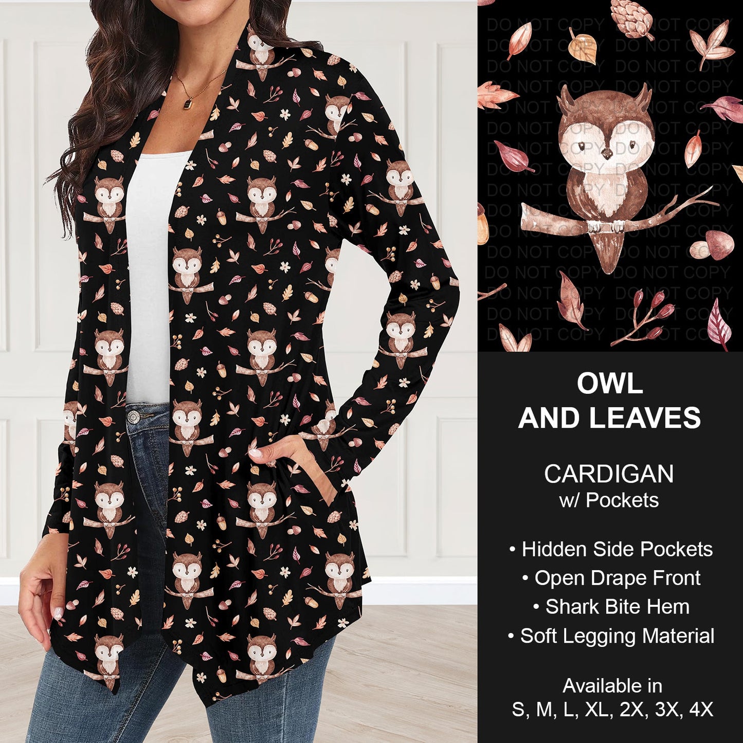 B252 - Preorder Owl and Leaves Cardigan w/ Pockets (Closes 9/21. ETA: mid Nov.)