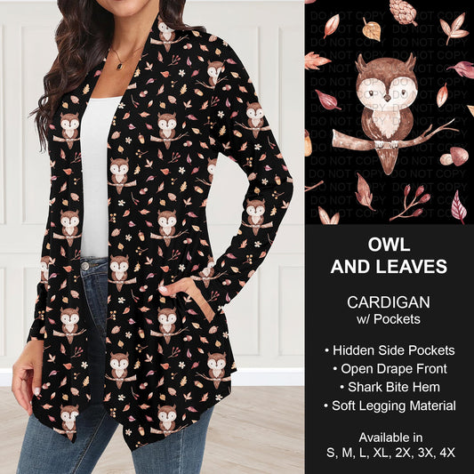 B252 - Preorder Owl and Leaves Cardigan w/ Pockets (Closes 9/21. ETA: mid Nov.)