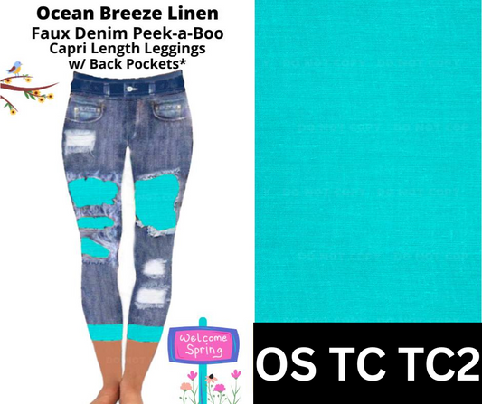 Ocean Breeze Linen Capri Faux Denim Peekaboo