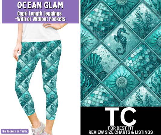 Ocean Glam Capri Length Leggings w/ Pockets
