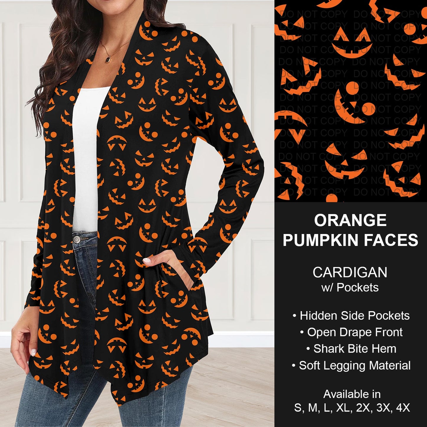 B295 - Preorder Orange Pumpkin Faces Cardigan w/ Pockets (Closes 6/14. ETA: late Aug.)