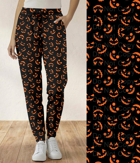 RTS - Orange Pumpkin Faces Halloween Jogger Pants with Pockets