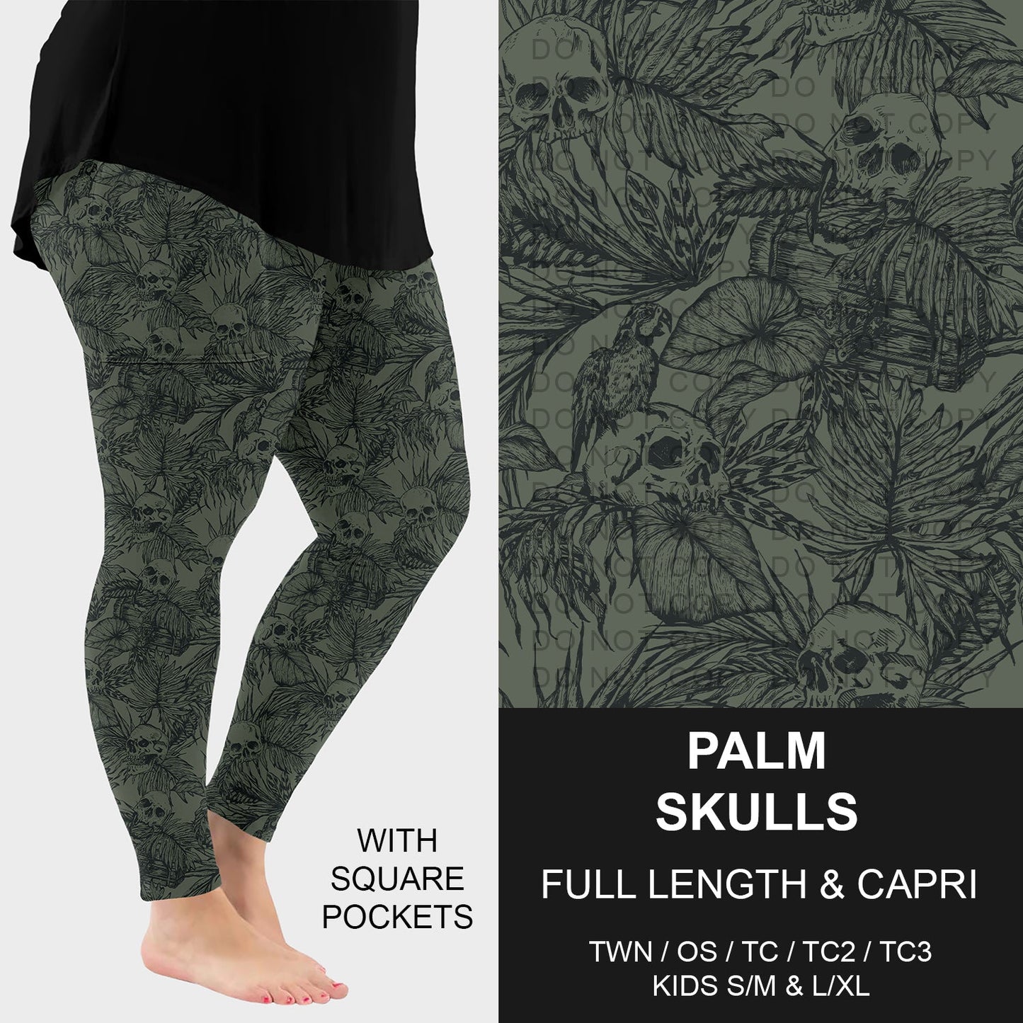 B296 - Preorder Palm Skulls Leggings w/ Pockets (Closes 6/21. ETA: late Aug.)