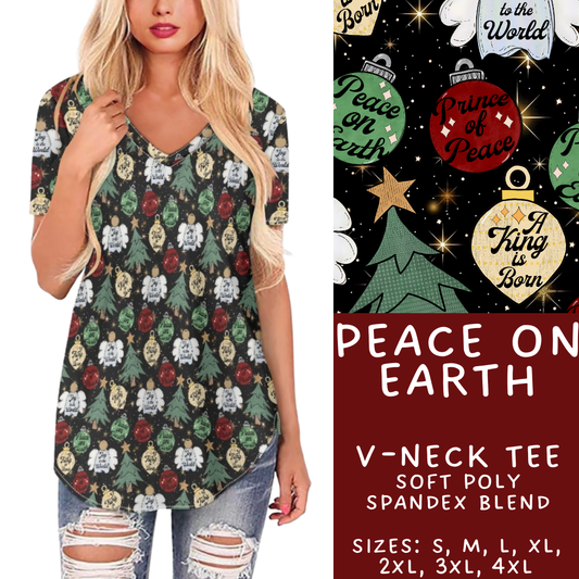 Batch #428 - Christmas Spirit - Closes 10/10 - ETA late Nov - Peace on Earth V-Neck Tee