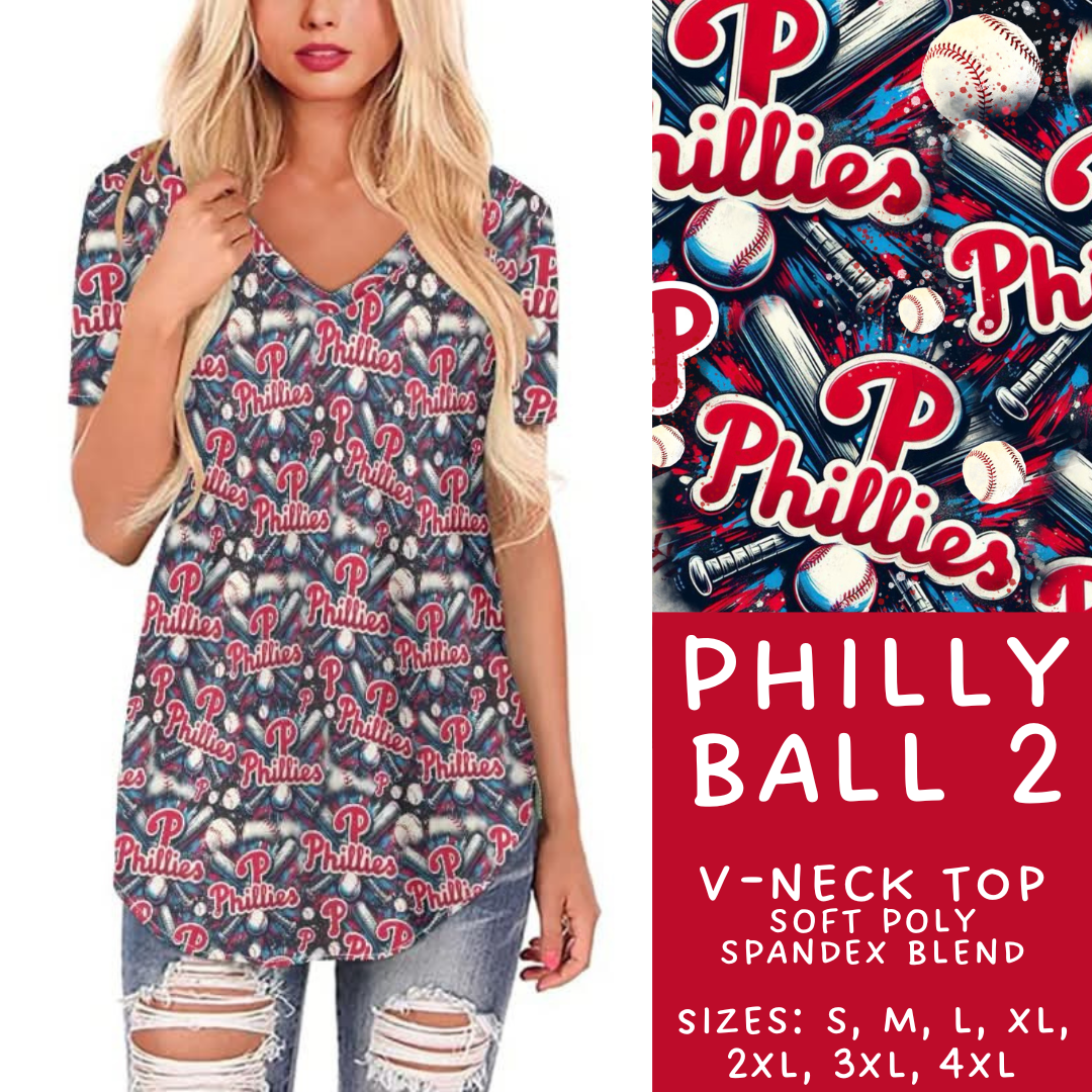 Batch #498 - Strike Out 3 - Closes 3/2 - ETA early May - Philly Ball 2 V-Neck Tee - Alonna's Legging Land