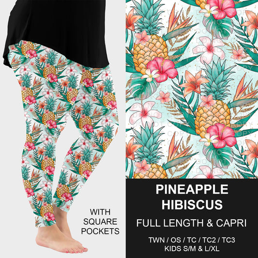 B228 - Preorder Pineapple Hibiscus Leggings w/ Pockets (Closes 5/11. ETA: late July)
