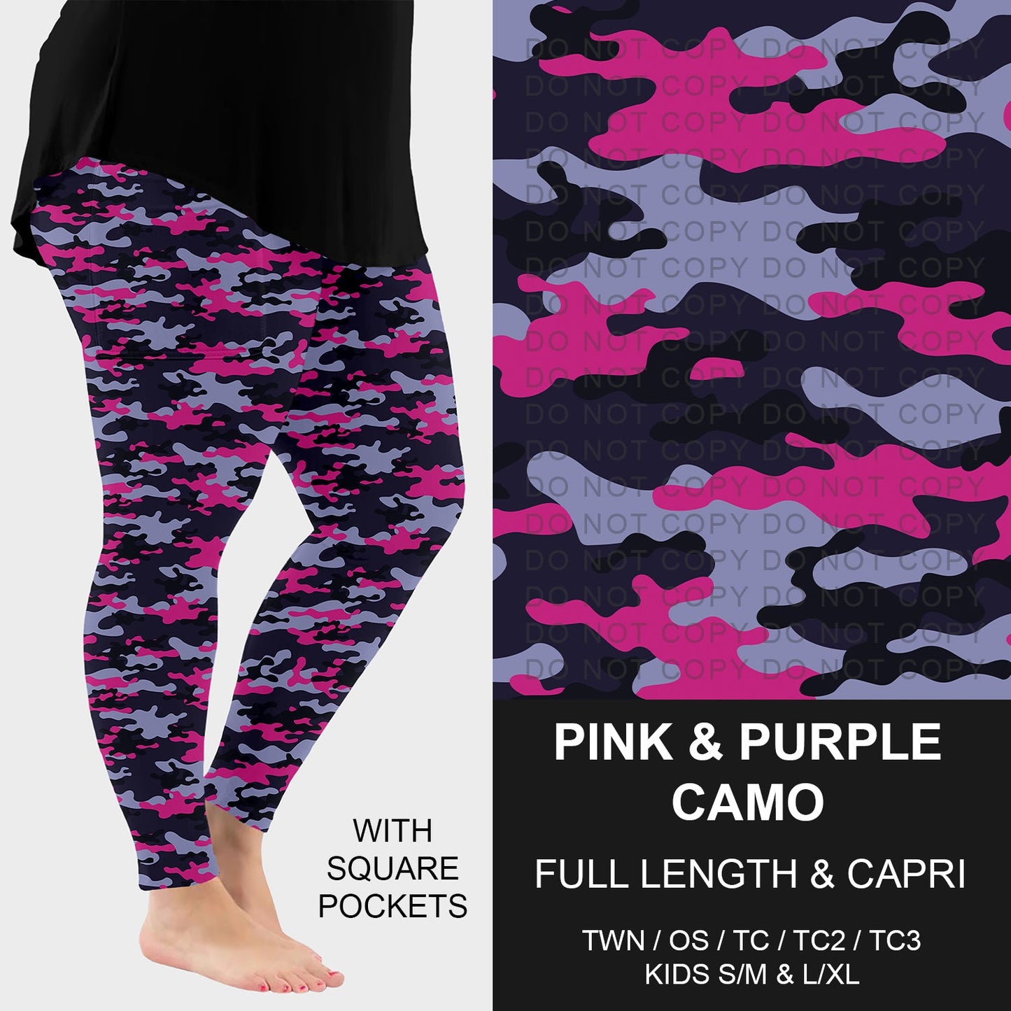 B251 - Preorder Pink and Purple Camo Leggings w/ Pockets (Closes 9/14. ETA: mid Nov.)