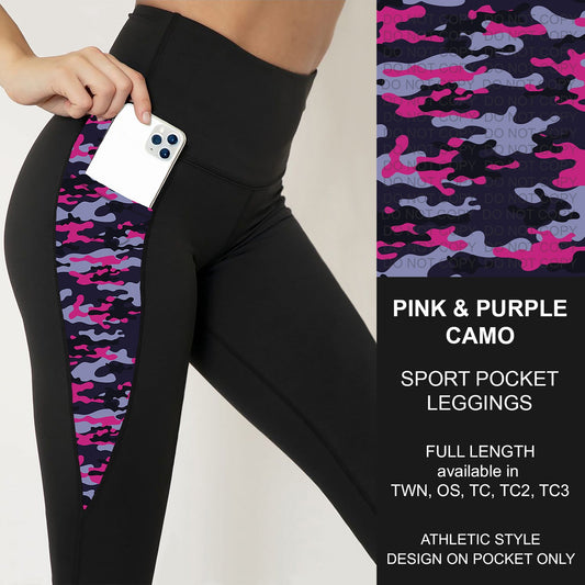 B251 - Preorder Pink and Purple Camo Sport Pocket Leggings (Closes 9/14. ETA: mid Nov.)