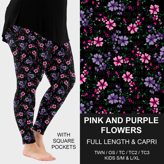 B292 - Preorder Pink and Purple Flowers Leggings w/ Pockets (Closes 5/24. ETA: late July)