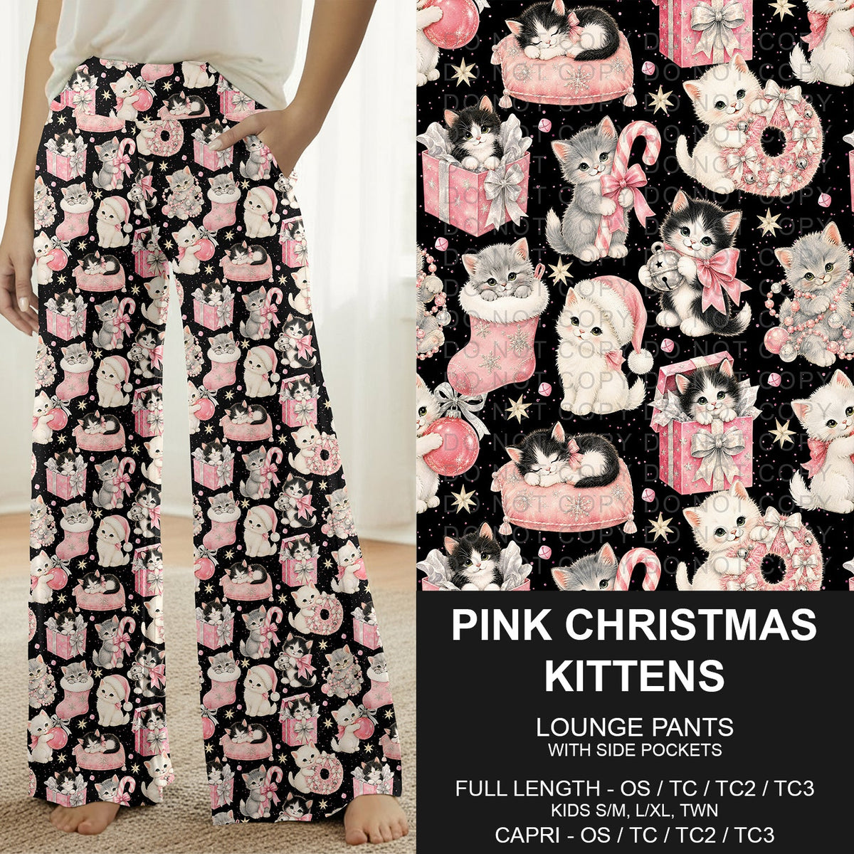 B313 - Preorder Pink Christmas Kittens Lounge Pants (Closes 9/20. ETA: late Nov.)