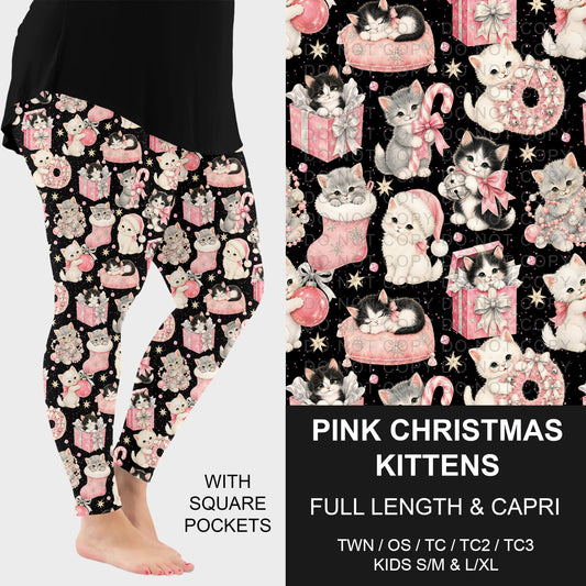 B313 - Preorder Pink Christmas Kittens Leggings w/ Pockets (Closes 9/20. ETA: late Nov.)