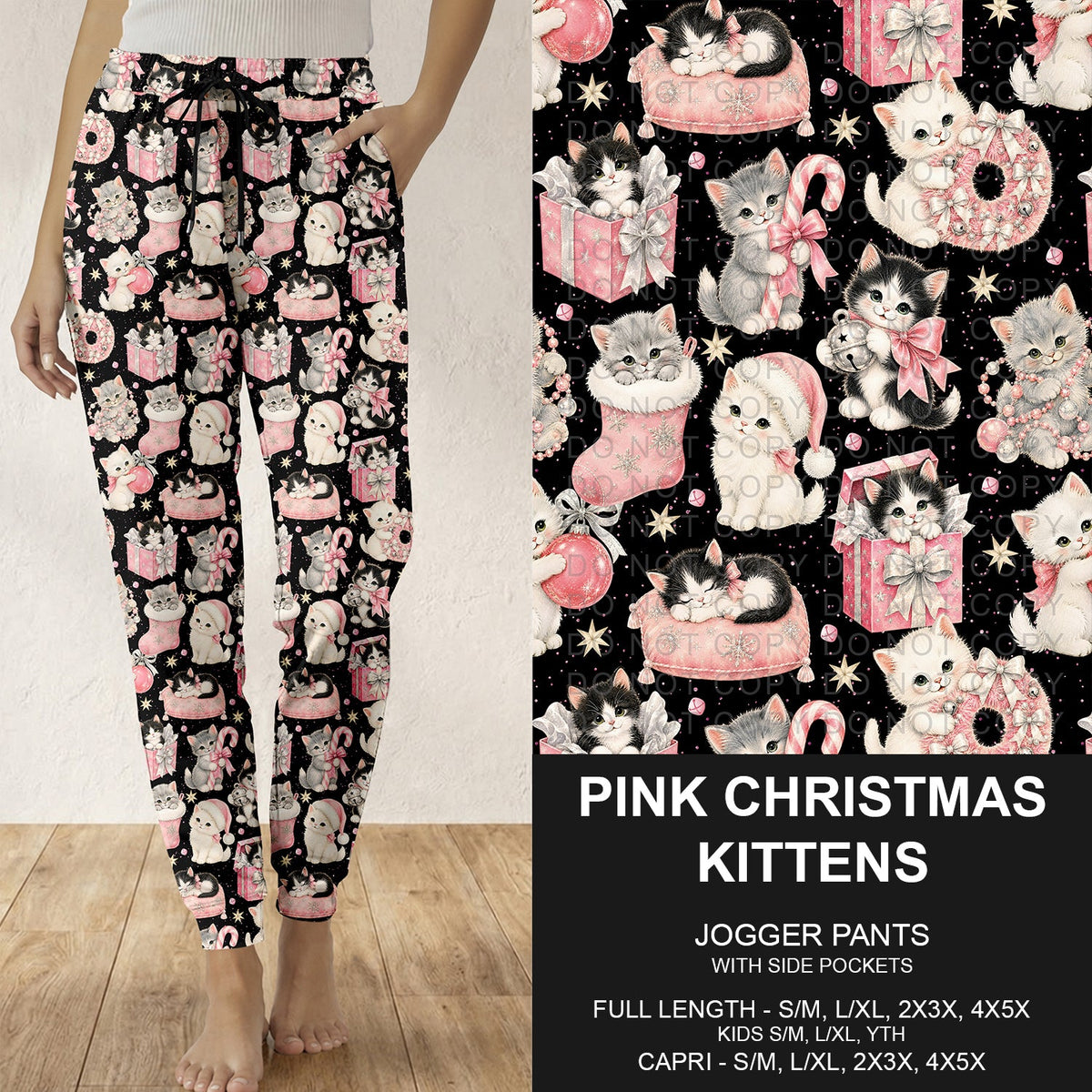 B313 - Preorder Pink Christmas Kittens Joggers (Closes 9/20. ETA: late Nov.)