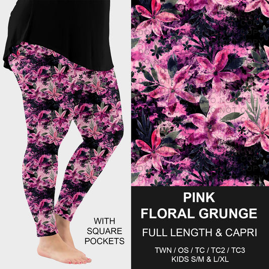 B273 - Preorder Pink Floral Grunge Leggings w/ Pockets (Closes 2/15. ETA: late April)