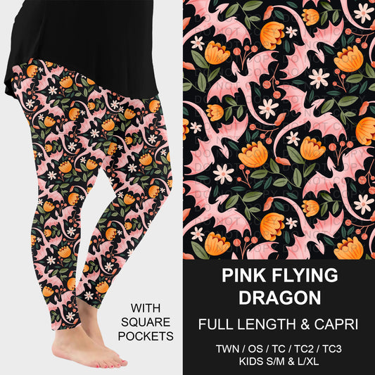 B319 - Preorder Pink Flying Dragon Leggings w/ Pockets (Closes 11/01. ETA: early Jan.)