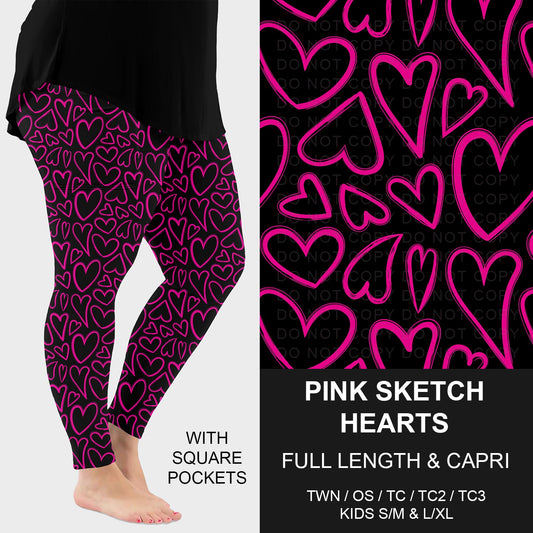 B263 - Preorder Pink Sketch Hearts Leggings w/ Pockets (Closes 11/30. ETA: late Jan.)
