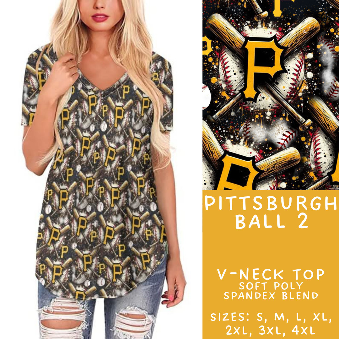 Batch #498 - Strike Out 3 - Closes 3/2 - ETA early May - Pittsburgh Ball 2 V-Neck Tee - Alonna's Legging Land