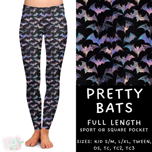 Ready To Ship - Pretty Bats Full Length Leggings - Sport Pocket OS & TC