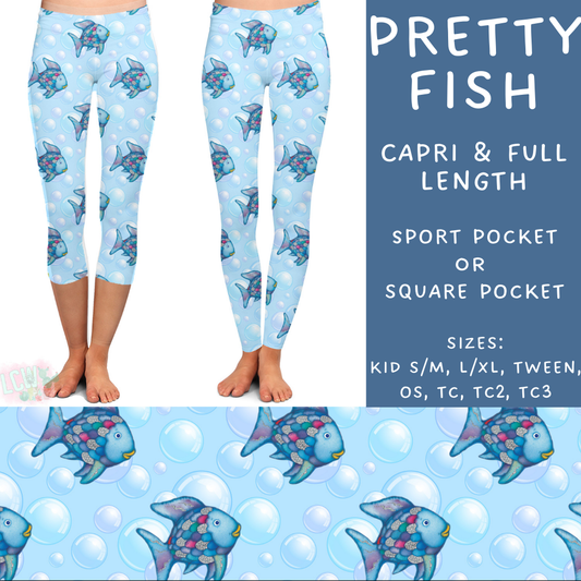 Ready To Ship - Pretty Fish Full Length Leggings - Square Pocket OS, TC & TC2 - Sport Pocket TC
