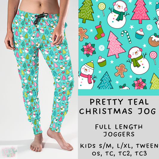 Ready To Ship - Pretty Teal Christmas Joggers - Kids SM