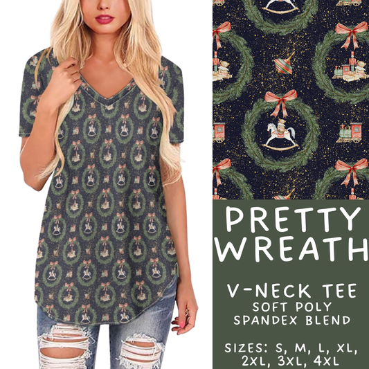 Batch #424 - Jingle All The Way - Closes 10/3 - ETA mid/late Nov - Pretty Wreath V-Neck Tee