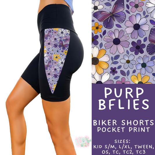 Batch #547 - Set in Style Collection - Closes 6/24 - ETA late August - Purp BFlies Pocket Print Biker Short