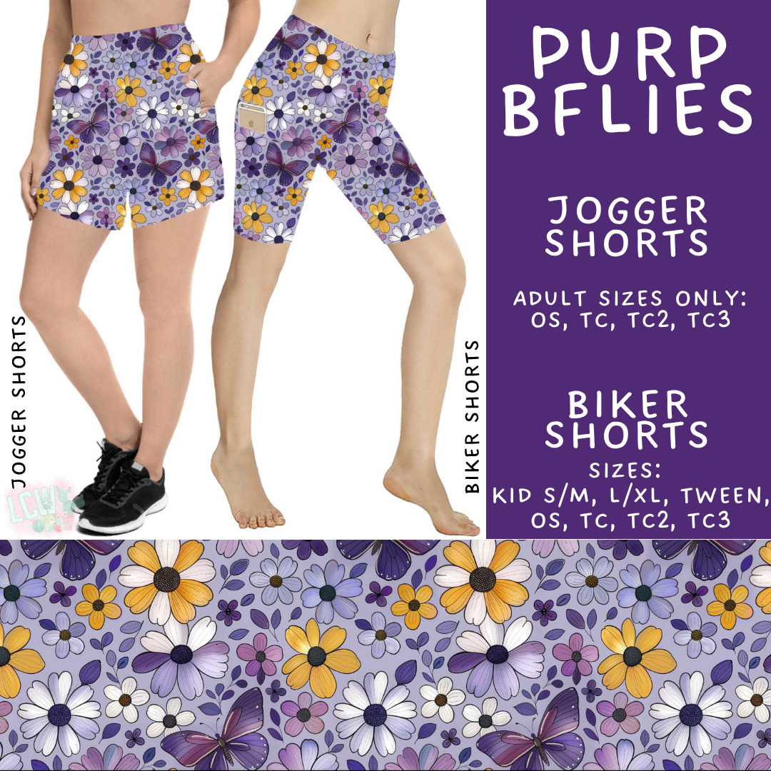 Batch #550 - Fun Run 24 - Closes 7/1 - ETA early Sept - Purp BFlies Biker & Jogger Shorts