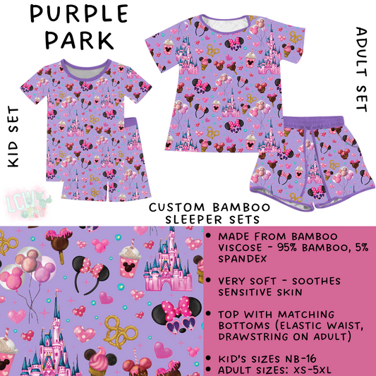 Ready To Ship - Purple Park Adult Bamboo Short Sleeper Set - M & 2XL