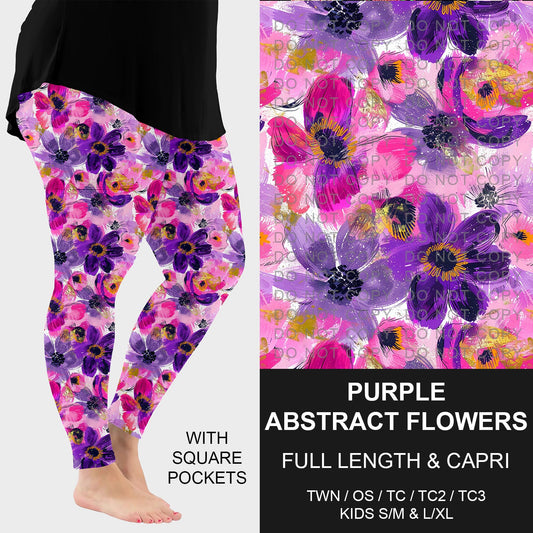 B229 - Preorder Purple Abstract Flowers Leggings w/ Pockets (Closes 5/18. ETA: late July)