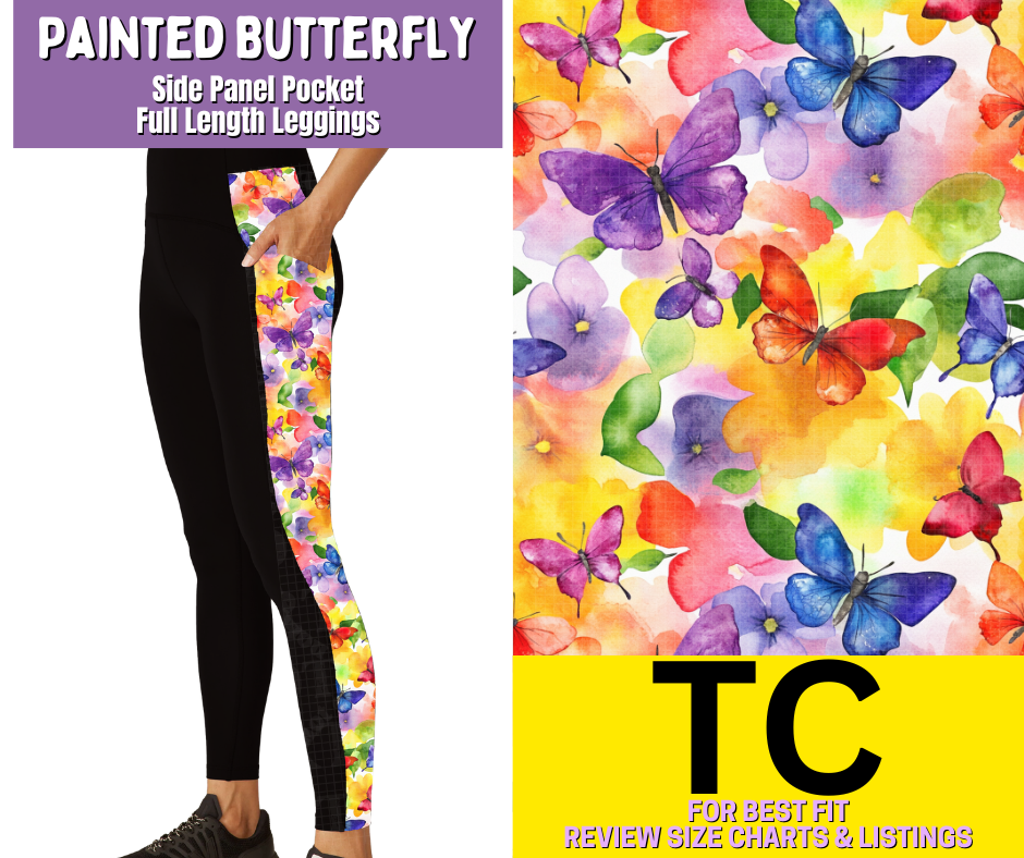 Painted Butterfly Side Panel Pocket Full Length Leggings - Alonna's Legging Land