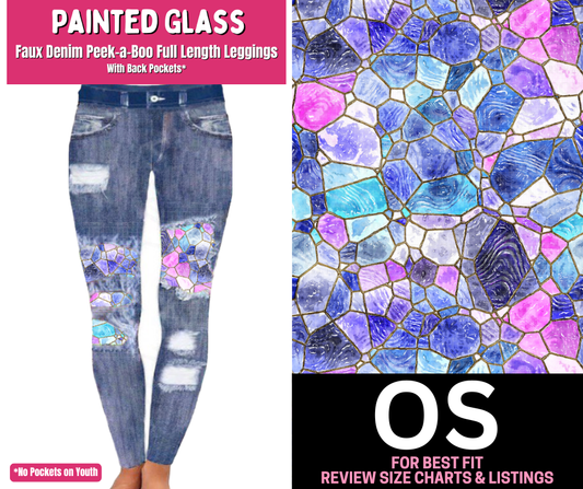 Painted Glass Faux Denim Full Length Peekaboo Leggings