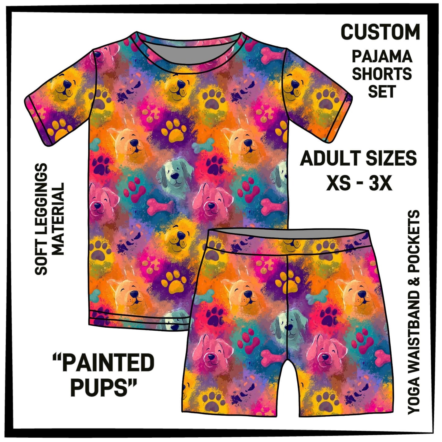 PS1S - Painted Pups Pajamas Top & Shorts Set - Preorder Closing 7/1 ETA: Late Aug