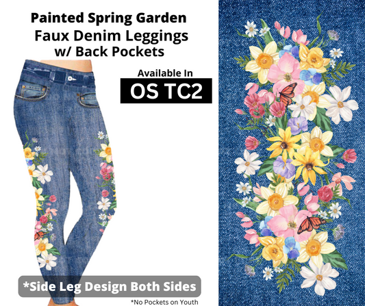 Painted Spring Garden Full Length Faux Denim w/ Side Leg Designs