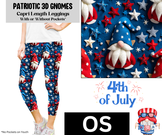 Patriotic 3D Gnomes Capri Length Leggings w/ Pockets