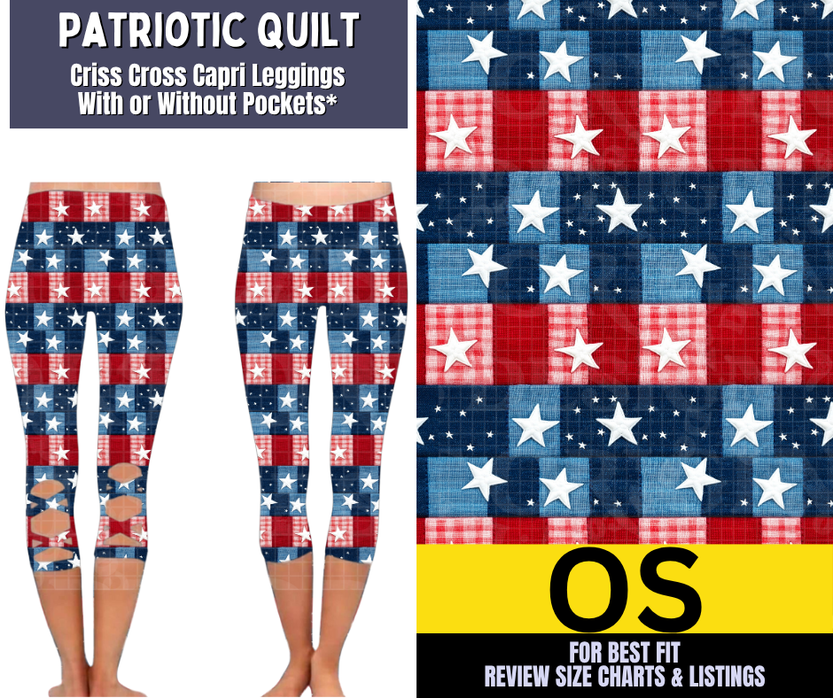 Patriotic Quilt Criss Cross Capri w/ Pockets - Alonna's Legging Land