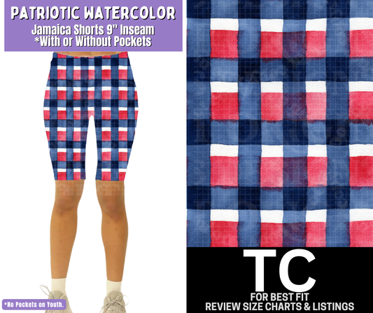 Patriotic Watercolor Jamaica Shorts w/ Pockets