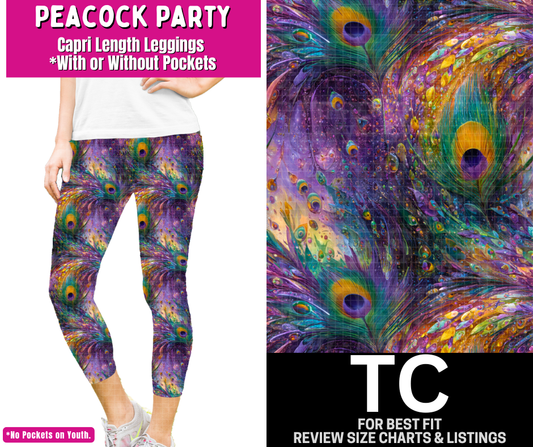 Peacock Party Capri Length Leggings w/ Pockets