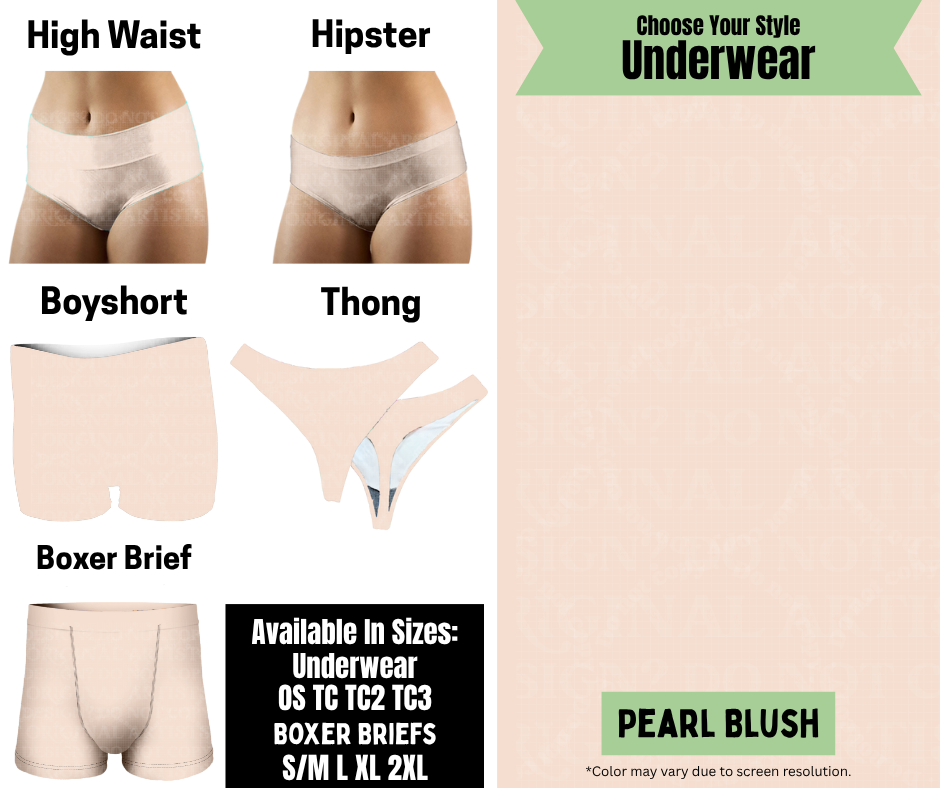 Preorder! Closes 11/24. ETA Jan. Pearl Blush Hipster, High Waist, Boyshort, & Thong Underwear & Boxer Briefs