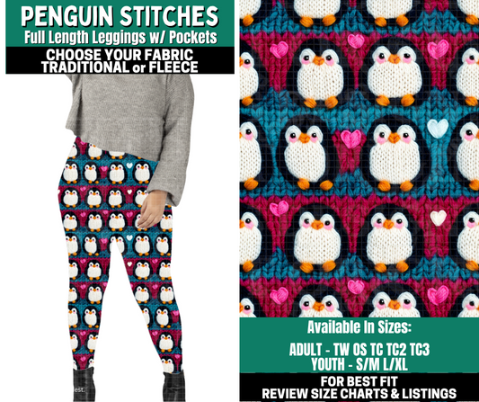 Preorder! Closes 10/27. ETA Jan. Penguin Stitches Leggings Choose Fleece or Traditional