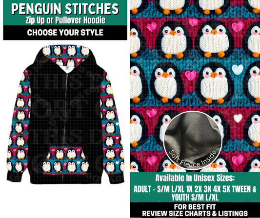 Preorder! Closes 10/27. ETA Jan. Penguin Stitches Zip-Up or Pullover Hoodie