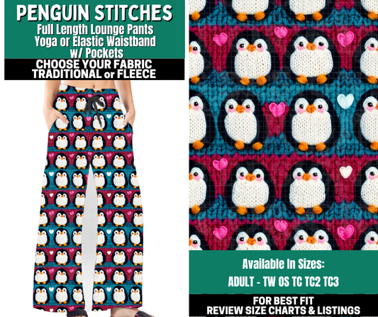 Preorder! Closes 10/27. ETA Jan. Penguin Stitches Lounge Pants Choose Fleece or Traditional