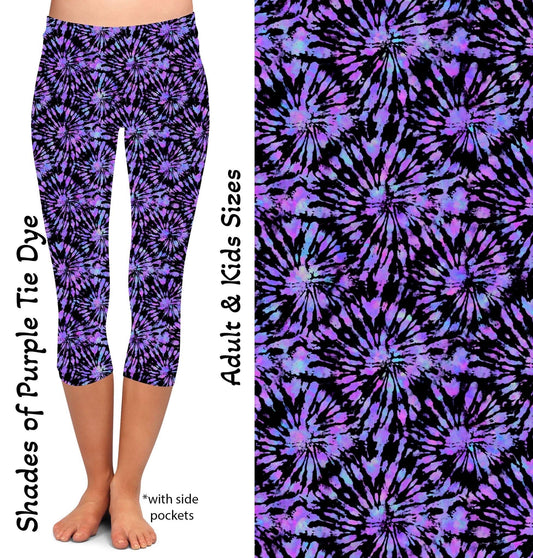 Shades of Purple Tie Dye Capris with Pockets