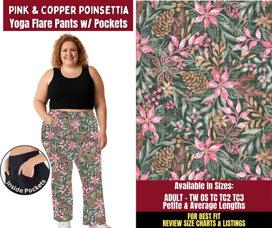 Preorder! Closes 8/24. ETA Nov. Pink & Copper Poinsettia Yoga Flare Pants