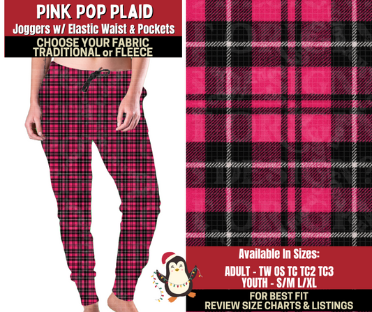 Preorder! Closes 9/4. ETA Dec. Pink Pop Plaid Joggers Choose Fleece or Traditional