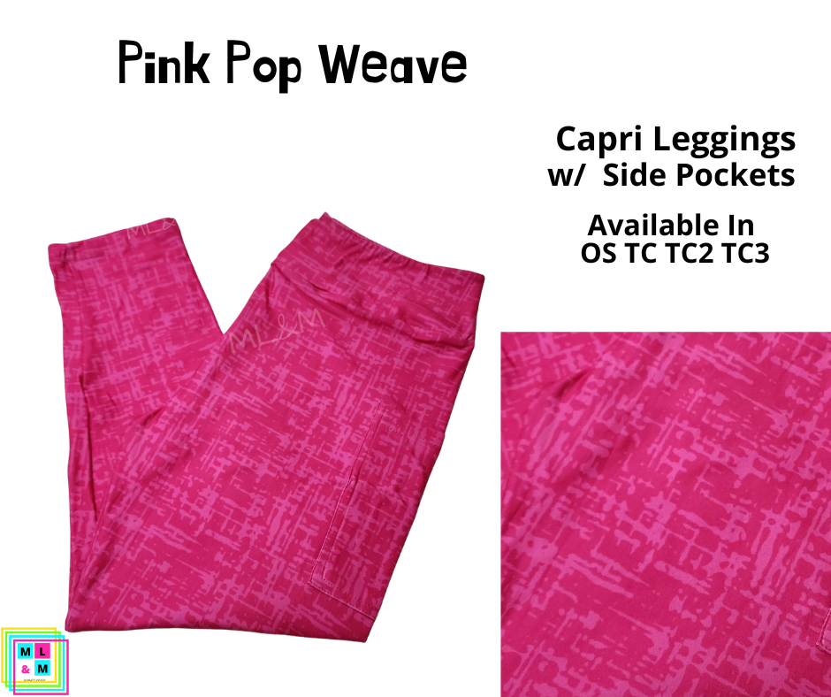 Neon Pop Weave Pink Capri Length w/ Pockets - Alonna's Legging Land